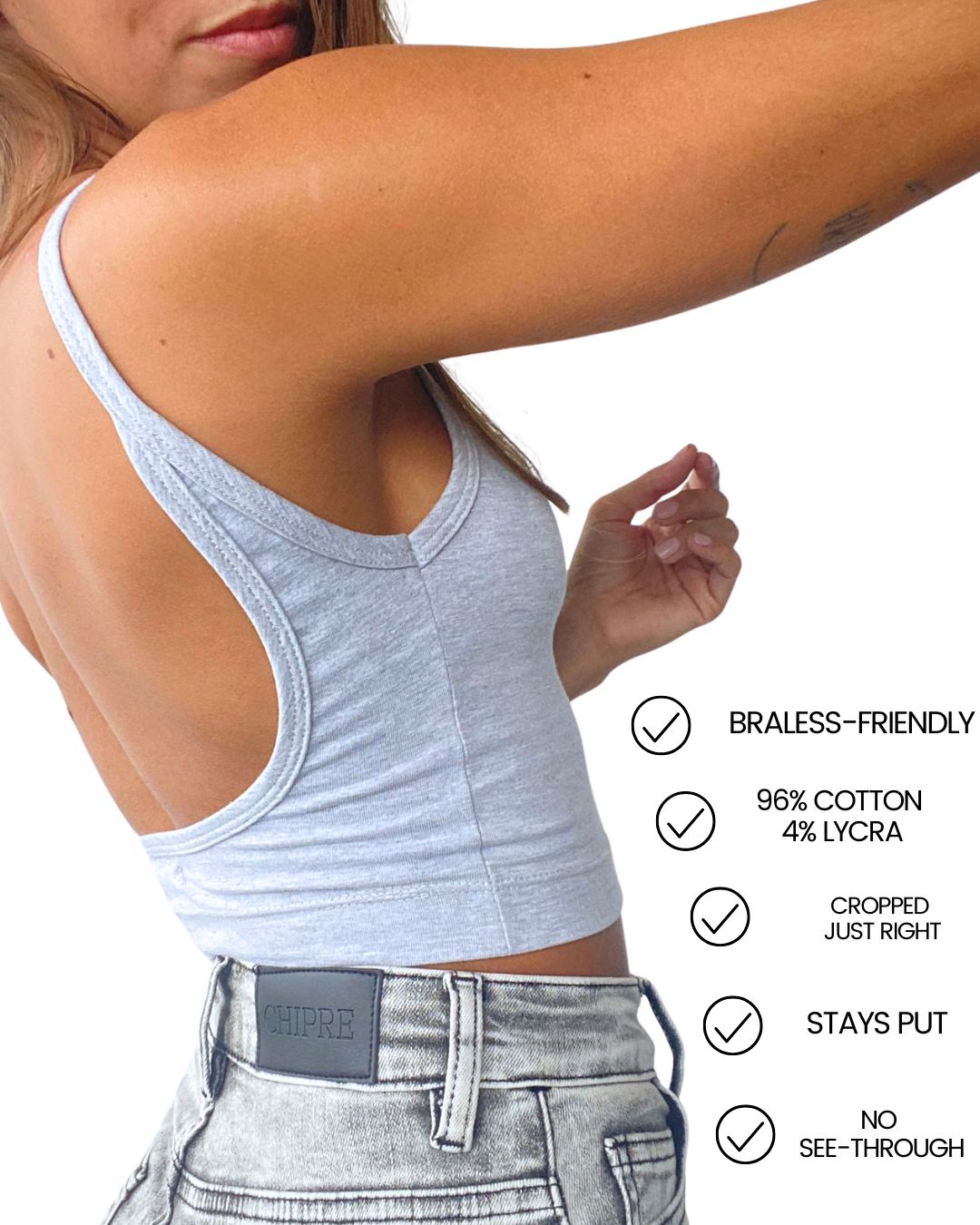 Hebe Grey Backless Crop Tank Top