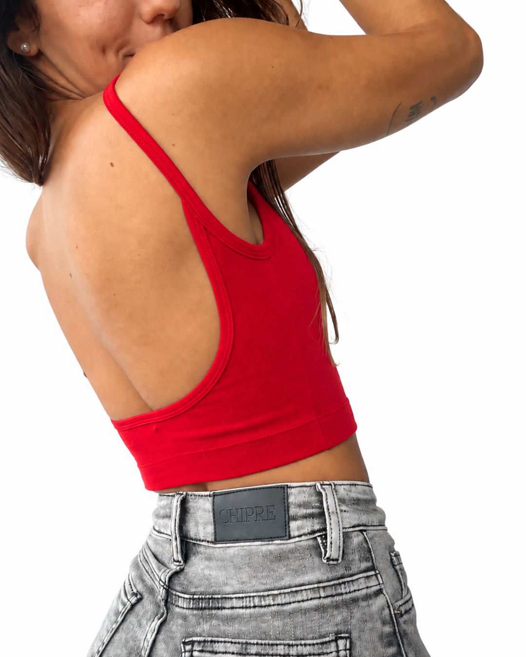 Hebe Red Backless Crop Tank Top