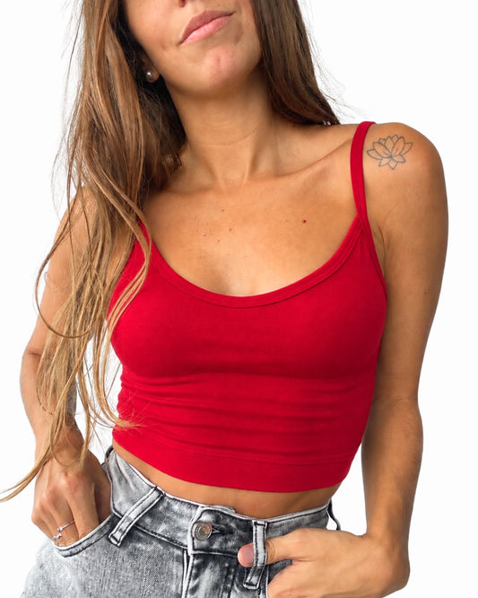 Hebe Red Backless Crop Tank Top