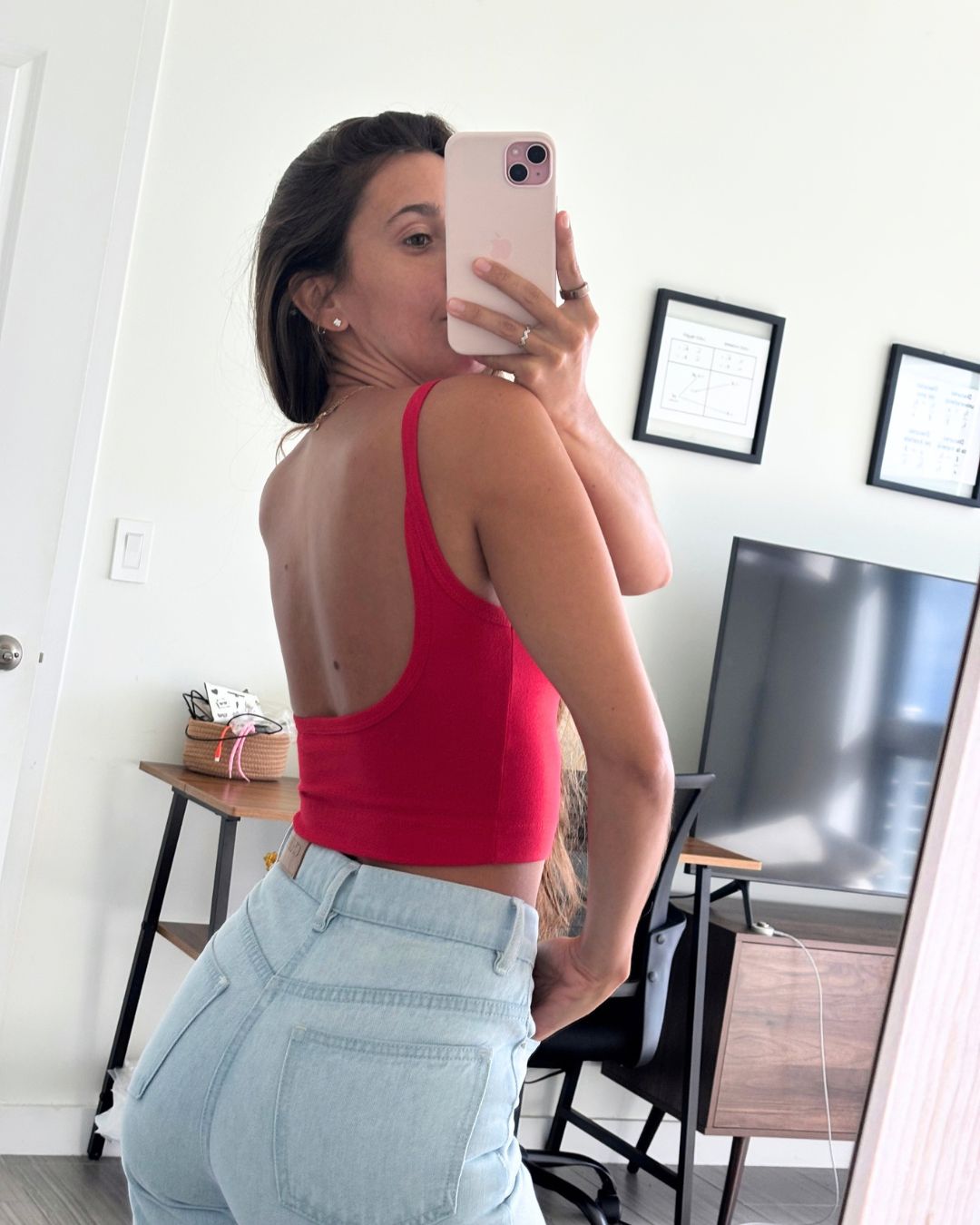 Hebe Red Backless Crop Tank Top