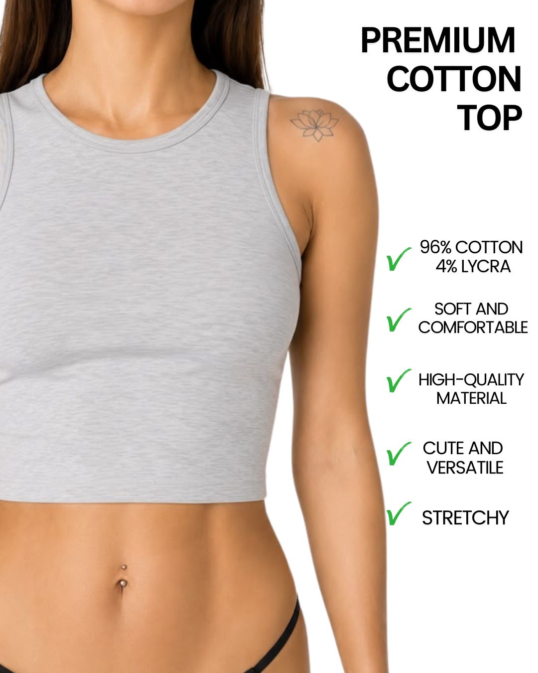 Gaia Grey High-Neck Crop Tank Top