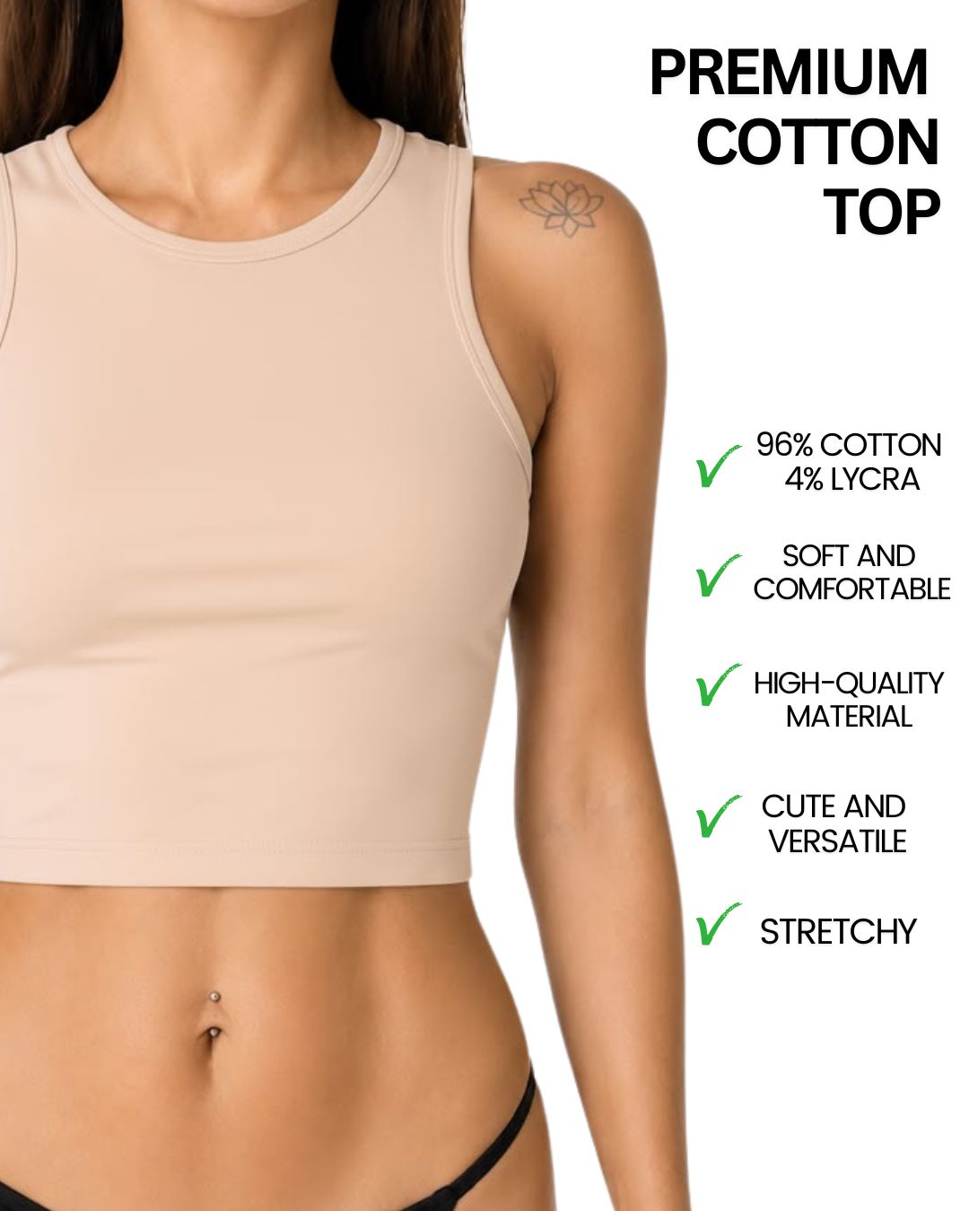 Gaia Beige High-Neck Crop Tank Top