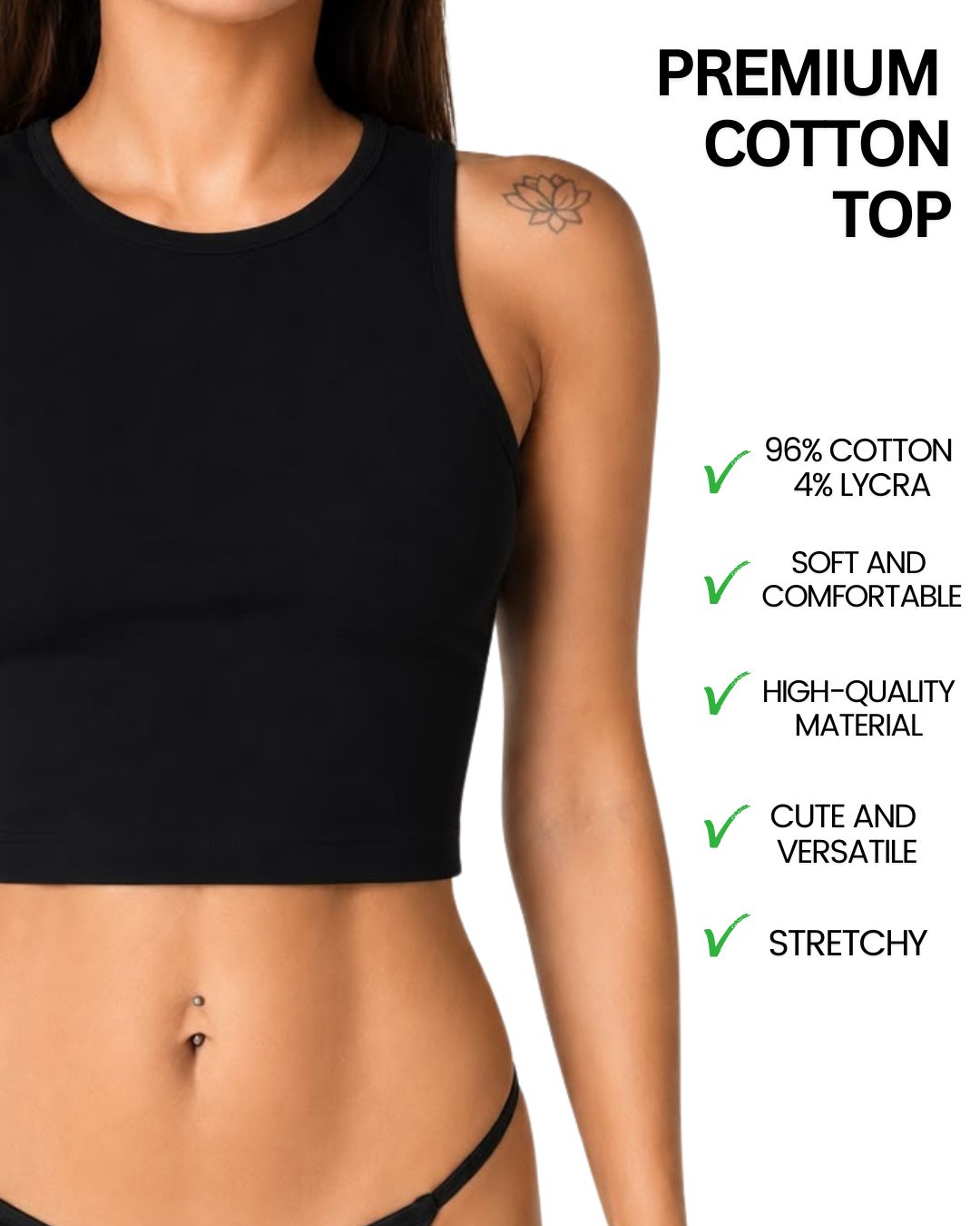 Gaia Black High-Neck Crop Tank Top