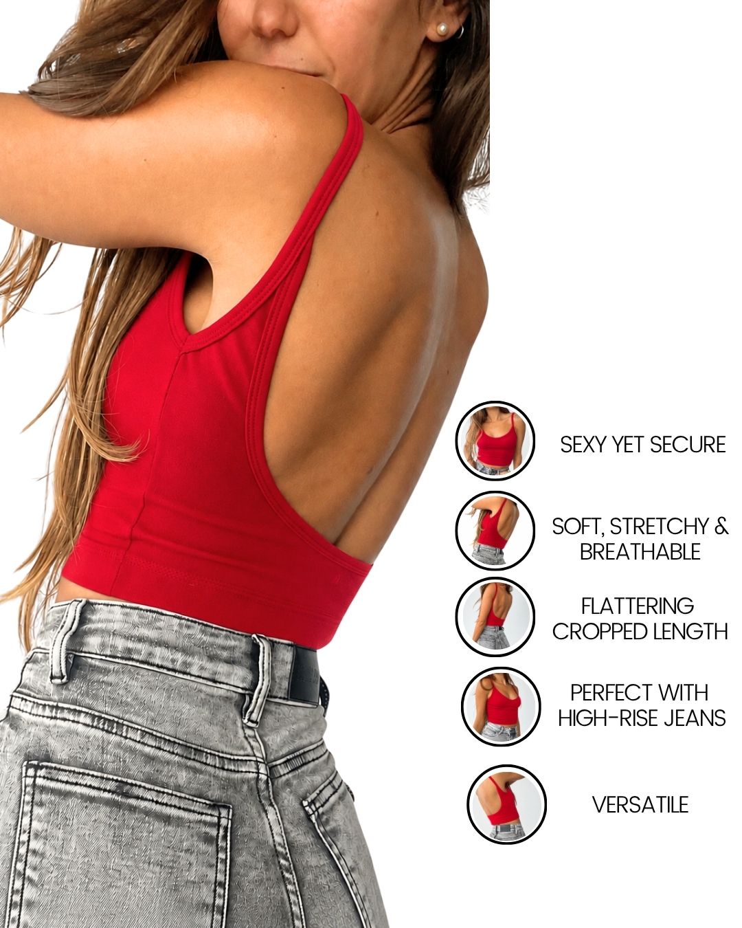 Hebe Red Backless Crop Tank Top