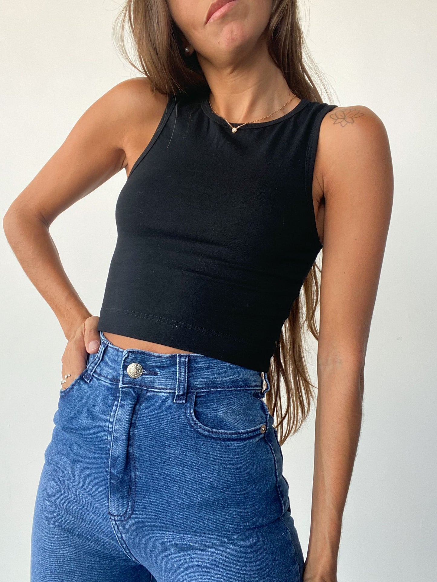 Gaia Black Crop Tank Top