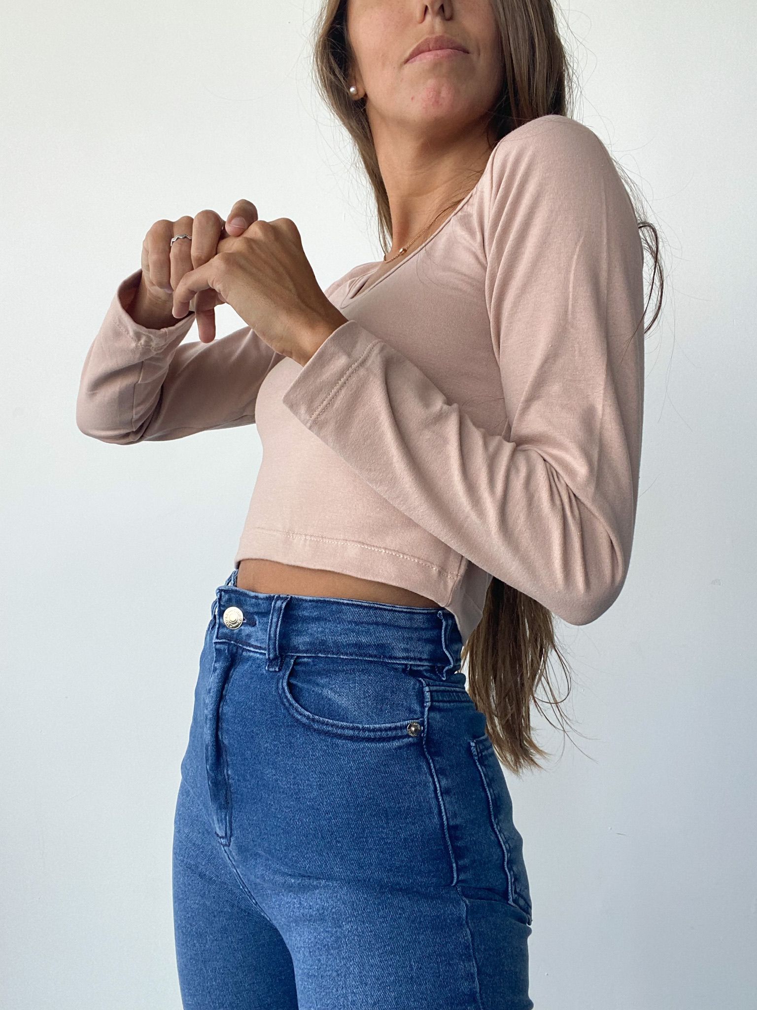 Essential Long Sleeve Crop Top | Dusty Pink