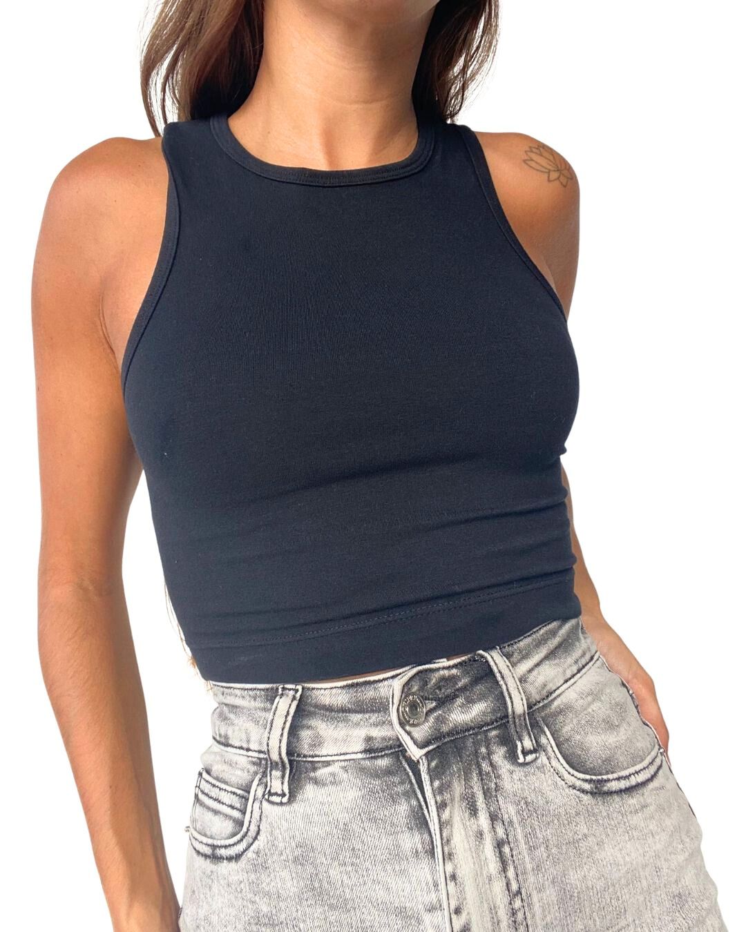 Gaia Black Crop Tank Top - Chipre Basic Denim