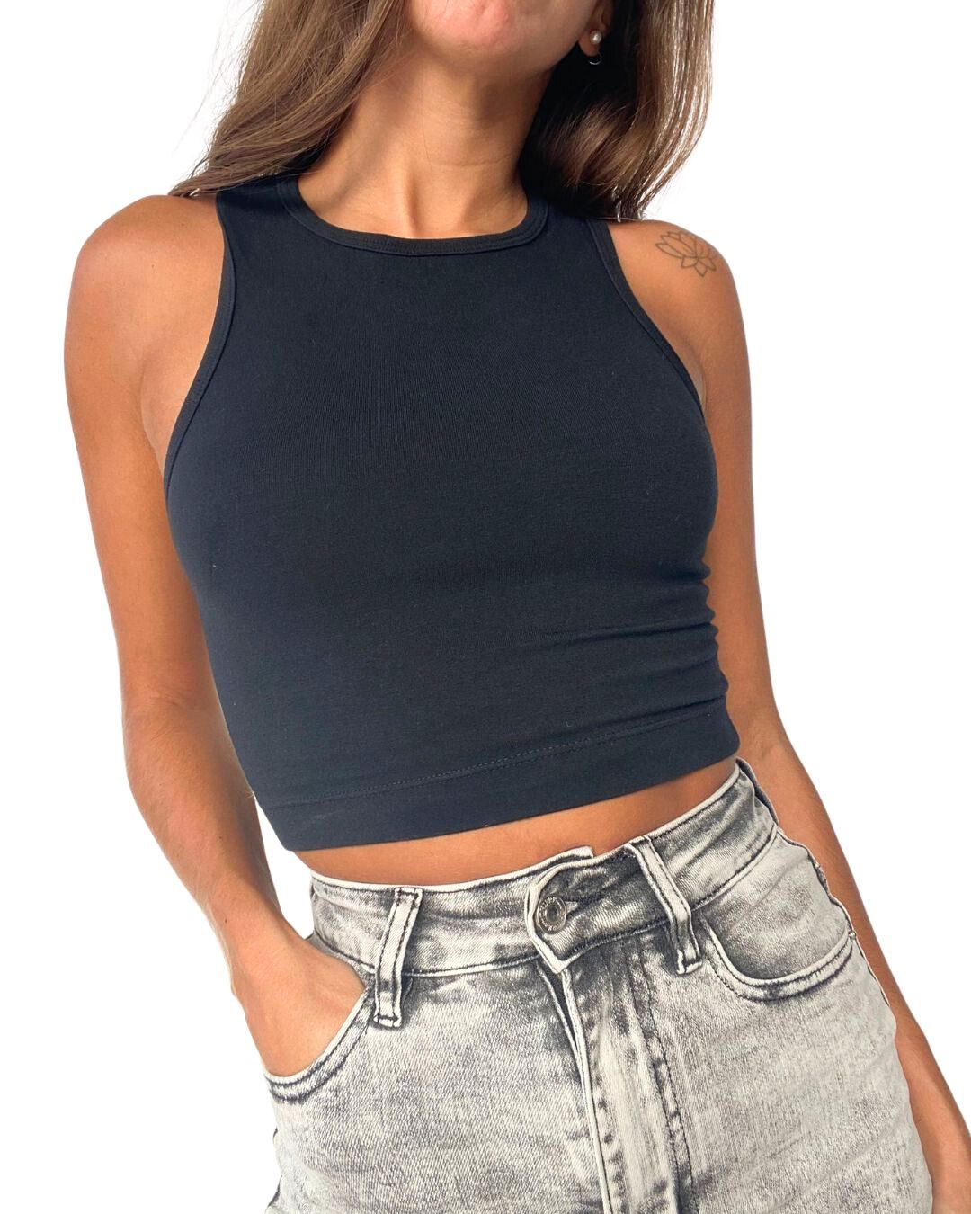 Gaia Black Crop Tank Top - Chipre Basic Denim