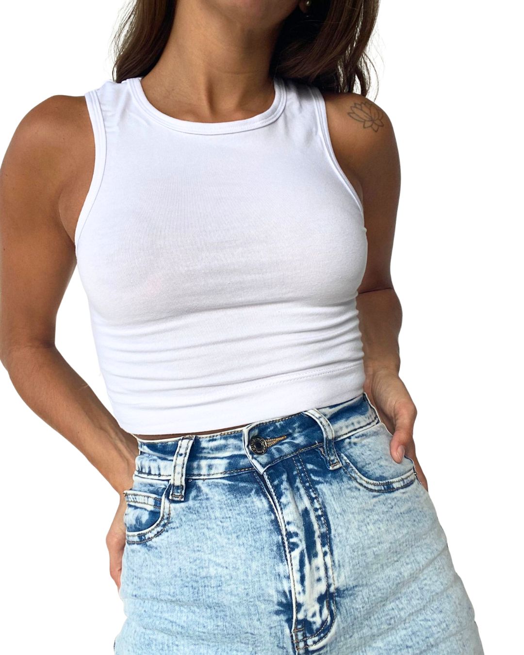 Gaia White Crop Tank Top - Chipre Basic Denim