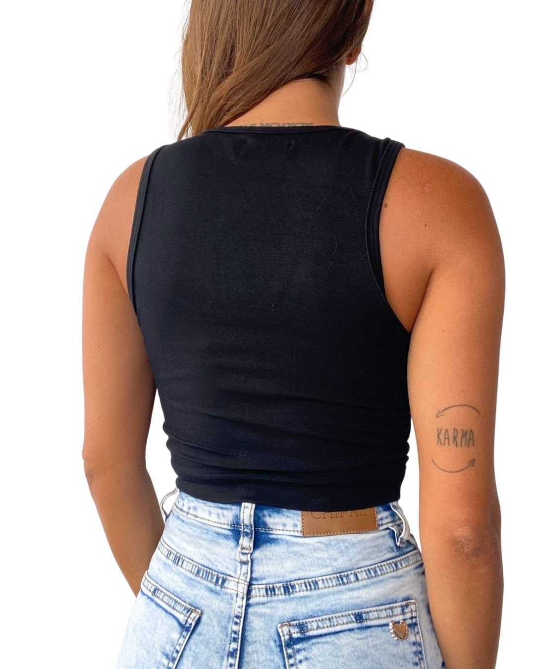 Selene Black Crop Tank Top - Chipre Basic Denim