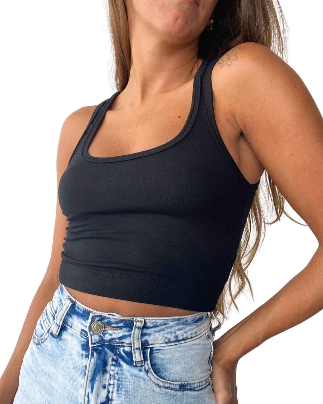 Selene Black Crop Tank Top - Chipre Basic Denim