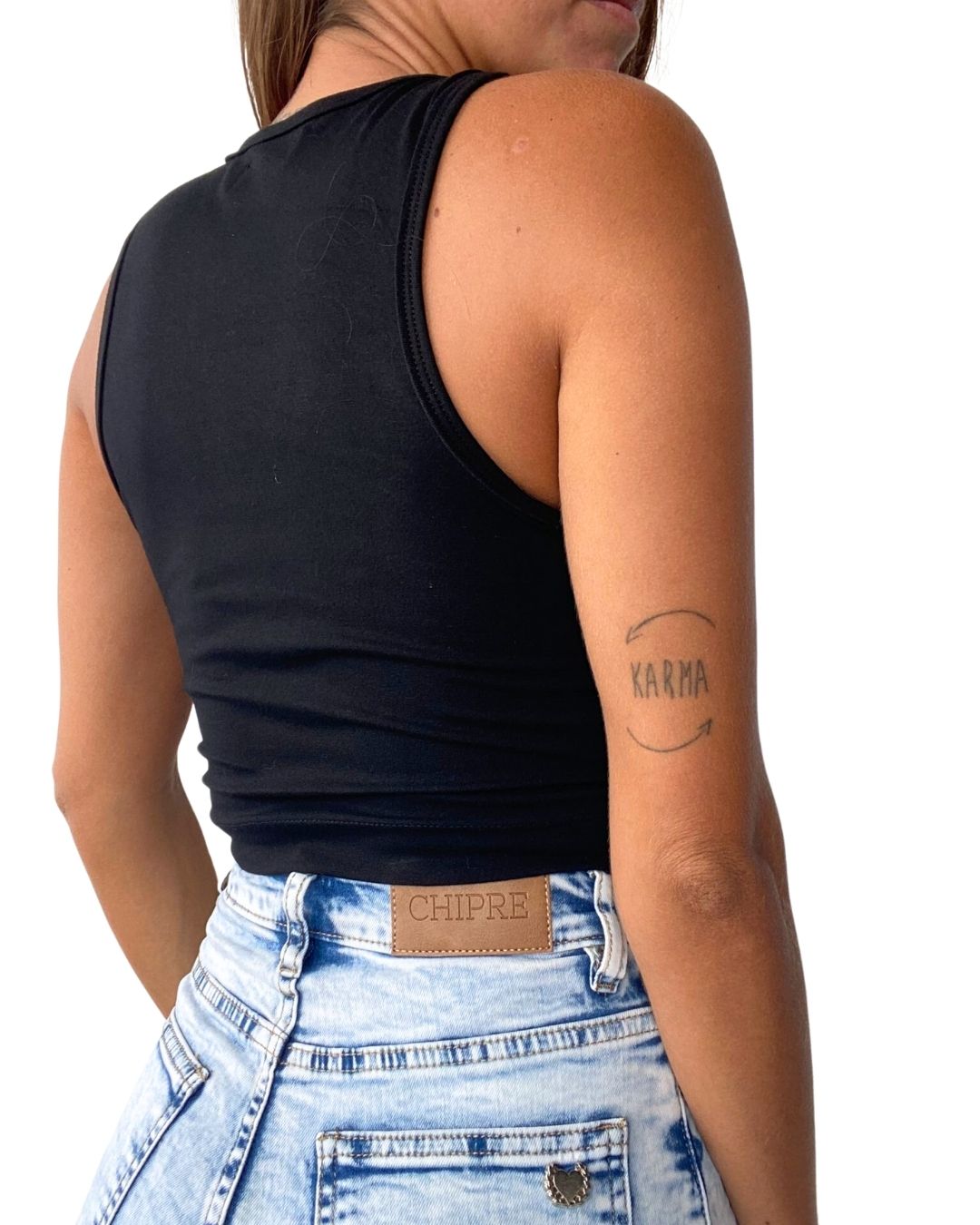 Selene Black Crop Tank Top - Chipre Basic Denim