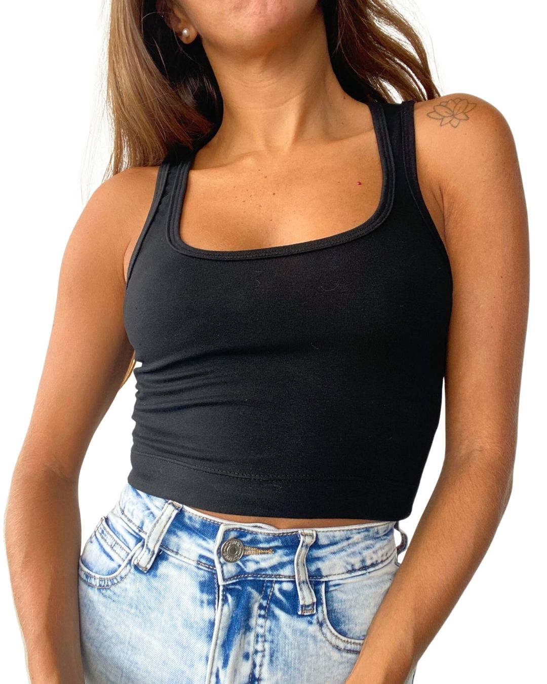 Selene Black Crop Tank Top - Chipre Basic Denim