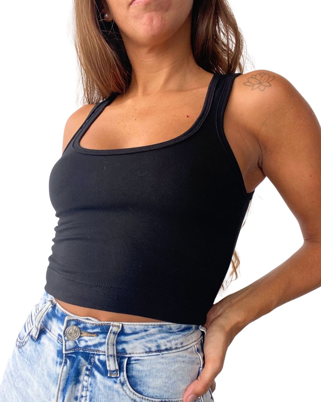 Selene Black Crop Tank Top - Chipre Basic Denim